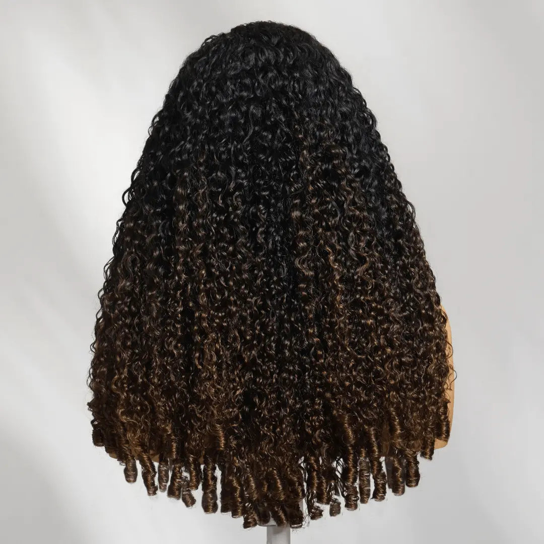 Spiral Curls Water Curly Chestnut Brown Ombre Burmese 7x5 Lace Wig Twist Out at the End Virgin Human Pre-everything Tangle-Free 16-24 Inches Soft Bouncy Hair Summervibes