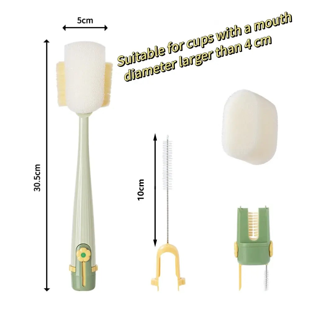 5-in-1 Bottle & Straw Cleaning Brush – Multifunctional Tool for Bottles, Cups, Straws (Cream White/Jasmine Green)-suhui