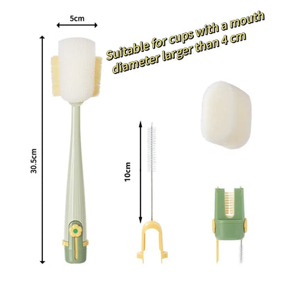 5-in-1 Bottle & Straw Cleaning Brush – Multifunctional Tool for Bottles, Cups, Straws (Cream White/Jasmine Green)-suhui