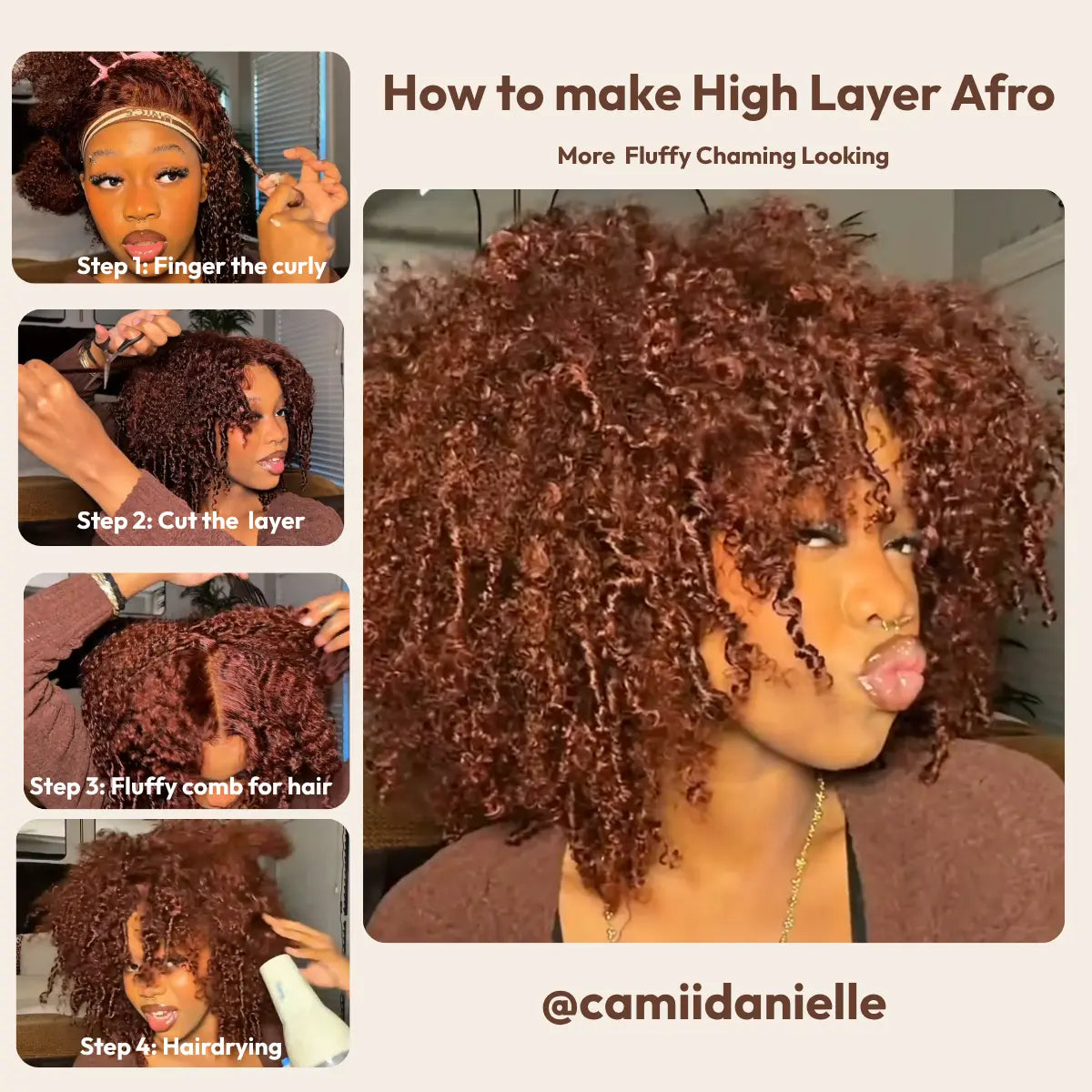 250% Density Reddish Brown Fluffy Afro Wig