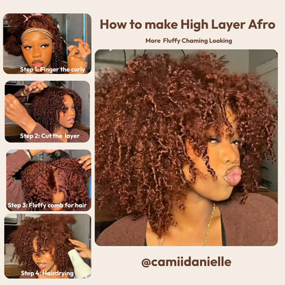 250% Density Reddish Brown Fluffy Afro Wig