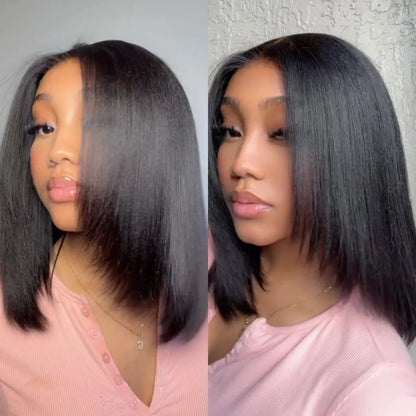 Glueless Yaki Straight Short Bob Wig - 7x5 HD Lace