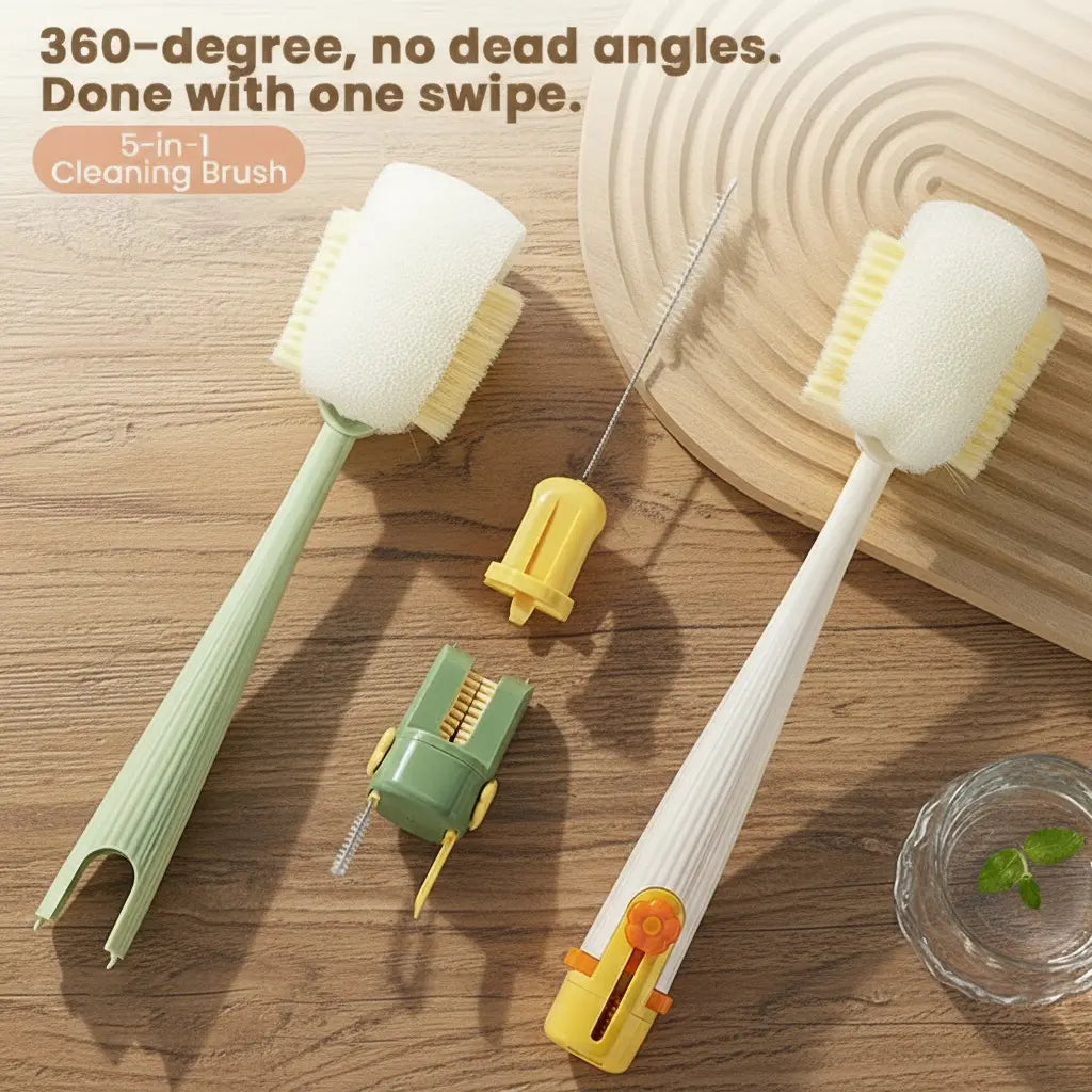 5-in-1 Bottle & Straw Cleaning Brush – Multifunctional Tool for Bottles, Cups, Straws (Cream White/Jasmine Green)-suhui