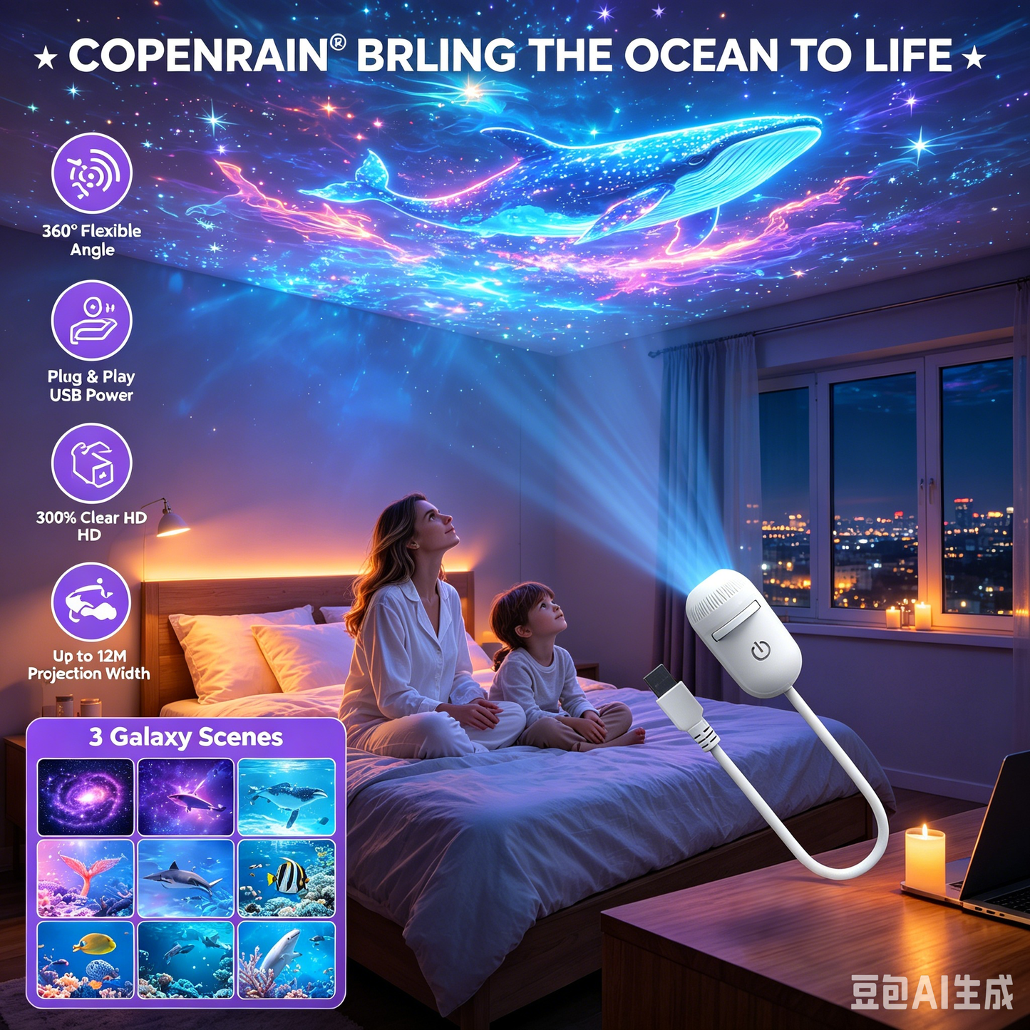 Plug-and-Play HD Galaxy & Ocean Projector Night Light🥳50,000+ Happy Users