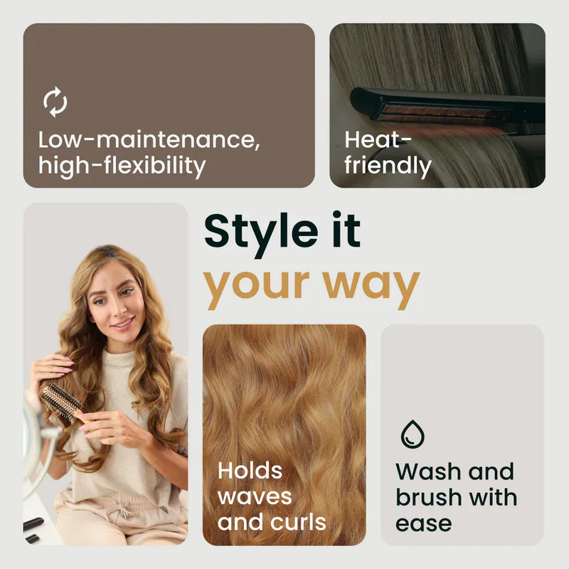 Blonde—High Quality Halo Hair Extensions(Comprising Wavy + Straight)
