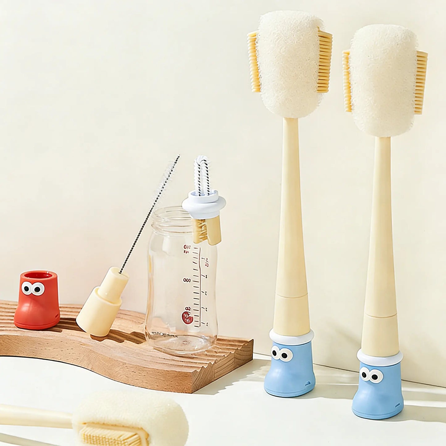 5-in-1 Bottle & Straw Cleaning Brush – Multifunctional Tool for Bottles, Cups, Straws (Cream White/Jasmine Green)-suhui