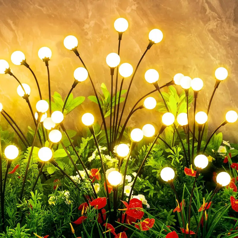 Outdoor Solar Firefly Lights, 4/8 Pack Waterproof Garden Stake Lights with Auto Dusk-to-Dawn Glow, 32/64 LED Bulbs for Yard, Patio, Pathway, Walkway & Landscape Decor
