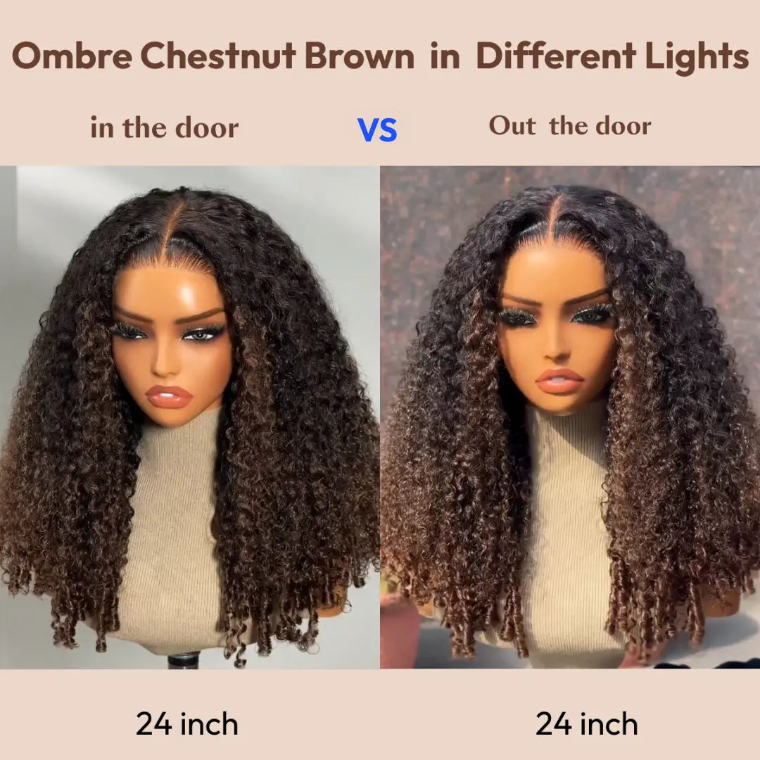 Spiral Curls Water Curly Chestnut Brown Ombre Burmese 7x5 Lace Wig Twist Out at the End Virgin Human Pre-everything Tangle-Free 16-24 Inches Soft Bouncy Hair Summervibes