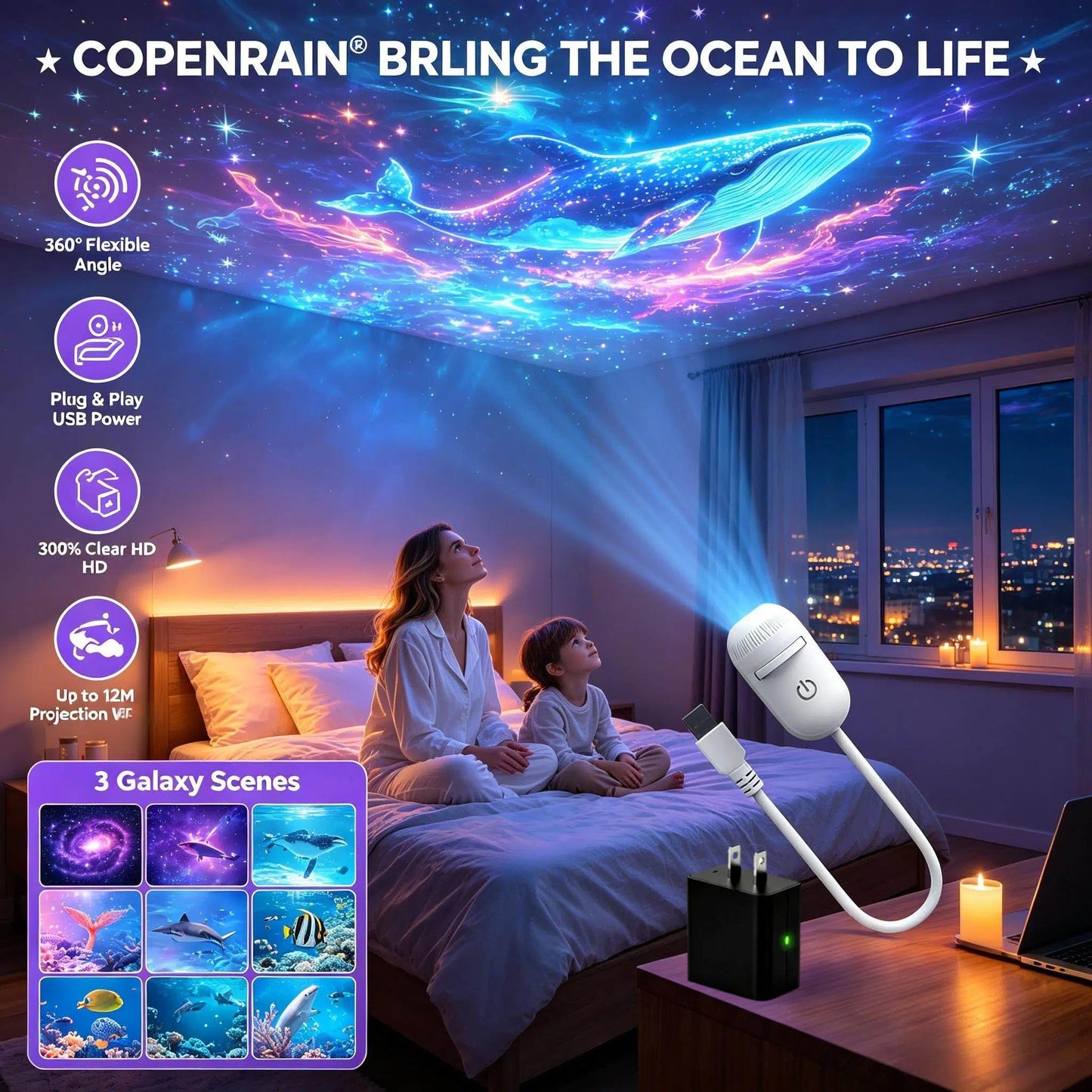Plug-and-Play HD Galaxy & Ocean Projector Night Light🥳50,000+ Happy Users