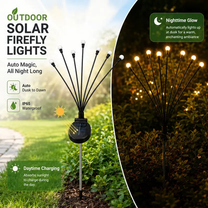 Outdoor Solar Firefly Lights, 4/8 Pack Waterproof Garden Stake Lights with Auto Dusk-to-Dawn Glow, 32/64 LED Bulbs for Yard, Patio, Pathway, Walkway & Landscape Decor