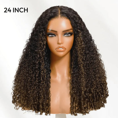 Spiral Curls Water Curly Chestnut Brown Ombre Burmese 7x5 Lace Wig Twist Out at the End Virgin Human Pre-everything Tangle-Free 16-24 Inches Soft Bouncy Hair Summervibes
