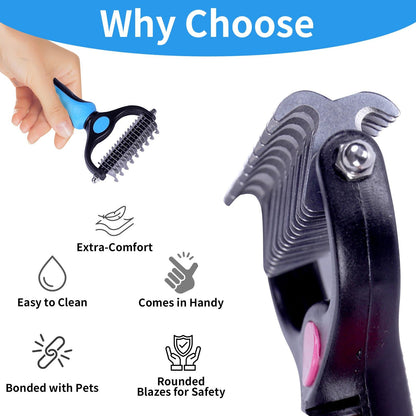 🐾Double-Sided Pet Grooming Brush – Hurtless Shedding & Dematting Undercoat Rake for Dogs and Cats