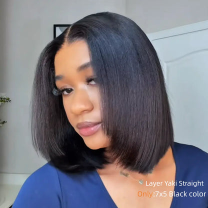 Glueless Yaki Straight Short Bob Wig - 7x5 HD Lace