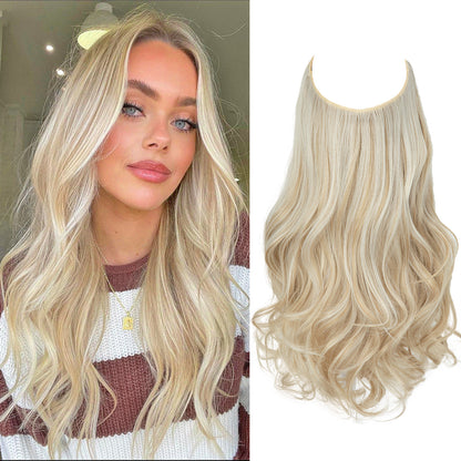 Blonde—High Quality Halo Hair Extensions(Comprising Wavy + Straight)