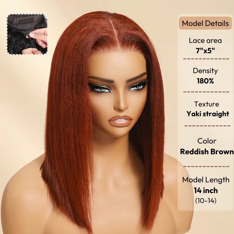 Glueless Yaki Straight Short Bob Wig - 7x5 HD Lace