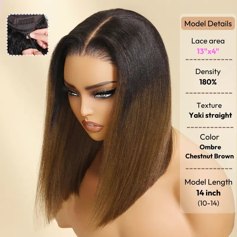 Glueless Yaki Straight Short Bob Wig - 7x5 HD Lace