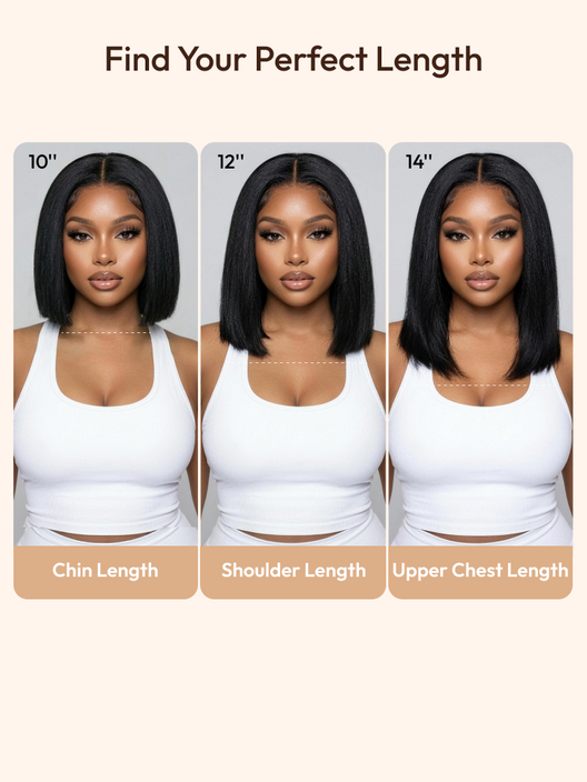 Glueless Yaki Straight Short Bob Wig - 7x5 HD Lace