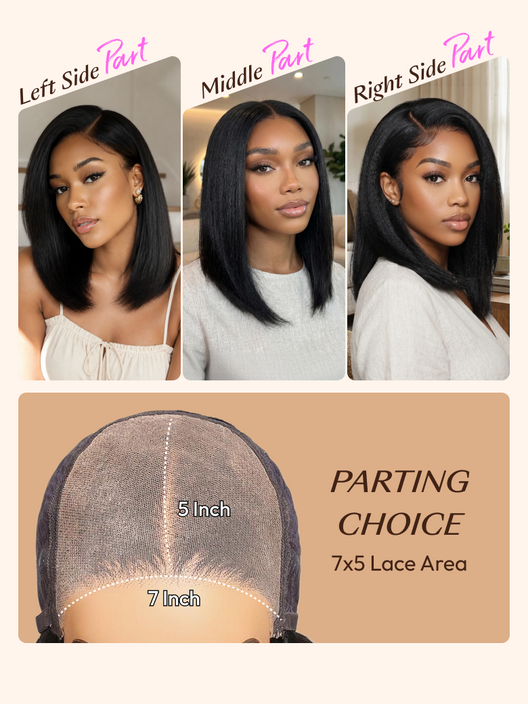 Glueless Yaki Straight Short Bob Wig - 7x5 HD Lace