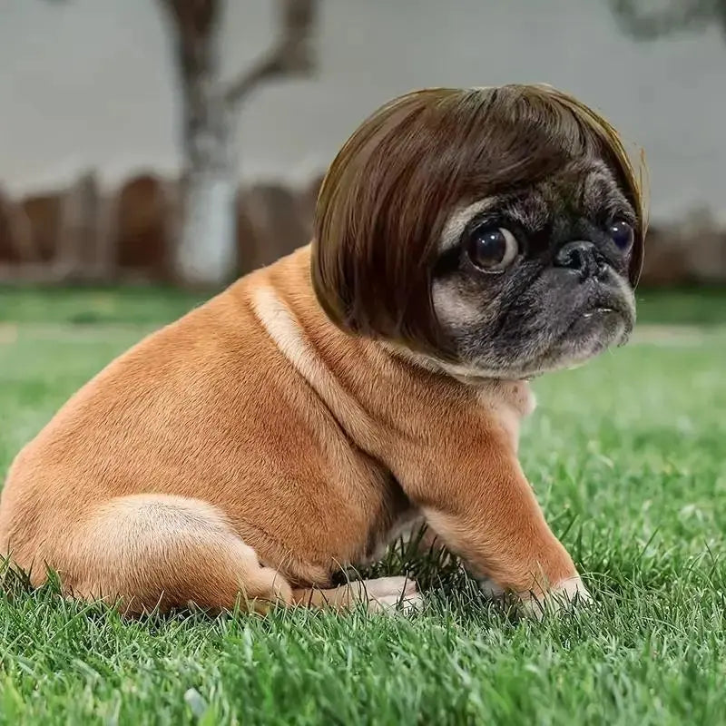 Cute Short Hair Wig Pet Headband, Funny Pet Wig Hair Accessories for Dogs & Cats