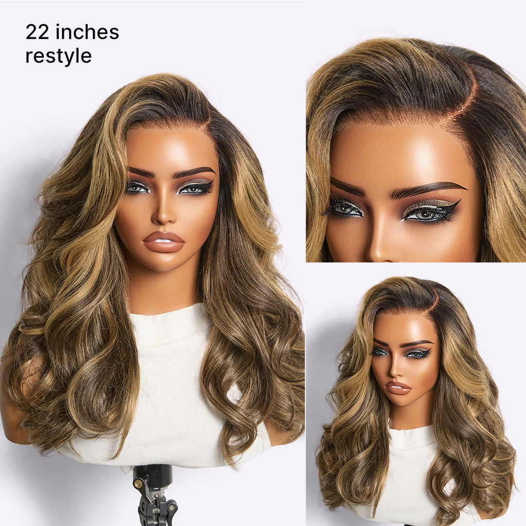 All-Day Comfort Wig 180% Density Blonde Highlight Butterfly Cut Layered Light Yaki Straight Glueless