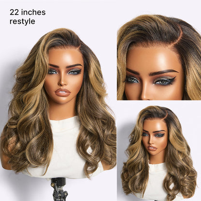 All-Day Comfort Wig 180% Density Blonde Highlight Butterfly Cut Layered Light Yaki Straight Glueless