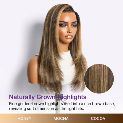 All-Day Comfort Wig 180% Density Blonde Highlight Butterfly Cut Layered Light Yaki Straight Glueless