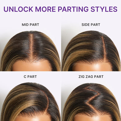 All-Day Comfort Wig 180% Density Blonde Highlight Butterfly Cut Layered Light Yaki Straight Glueless