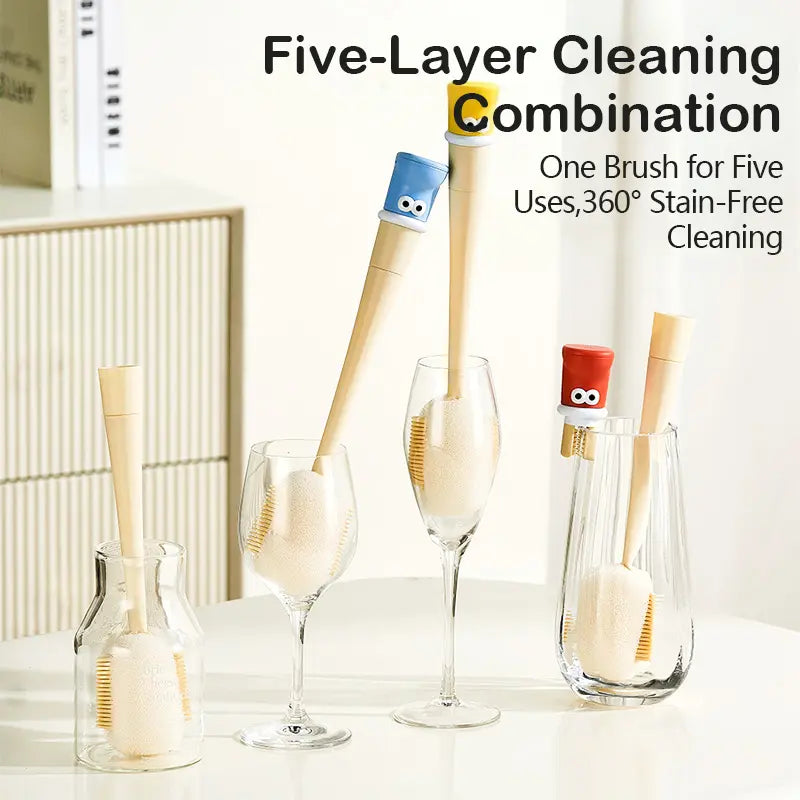 5-in-1 Bottle & Straw Cleaning Brush – Multifunctional Tool for Bottles, Cups, Straws (Cream White/Jasmine Green)-suhui
