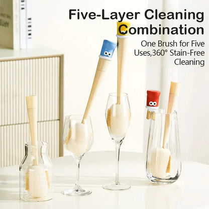5-in-1 Bottle & Straw Cleaning Brush – Multifunctional Tool for Bottles, Cups, Straws (Cream White/Jasmine Green)-suhui