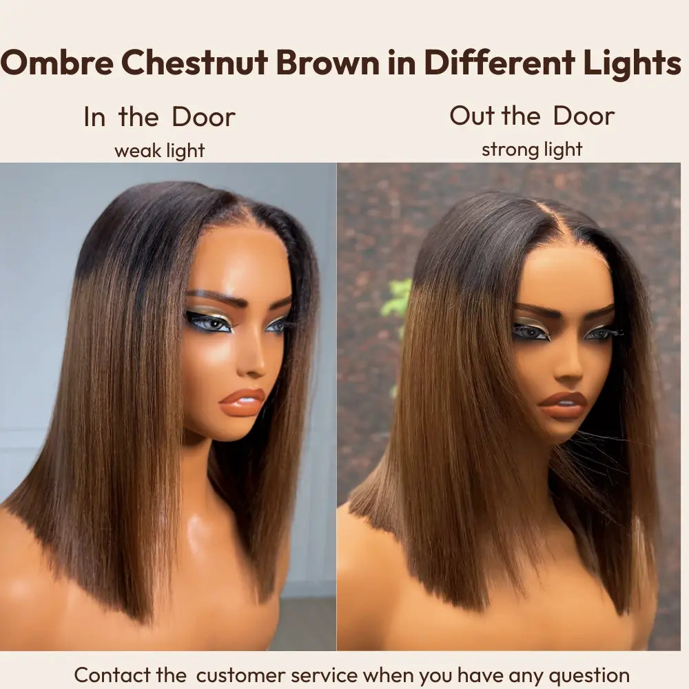 Glueless Yaki Straight Short Bob Wig - 7x5 HD Lace