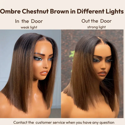 Glueless Yaki Straight Short Bob Wig - 7x5 HD Lace