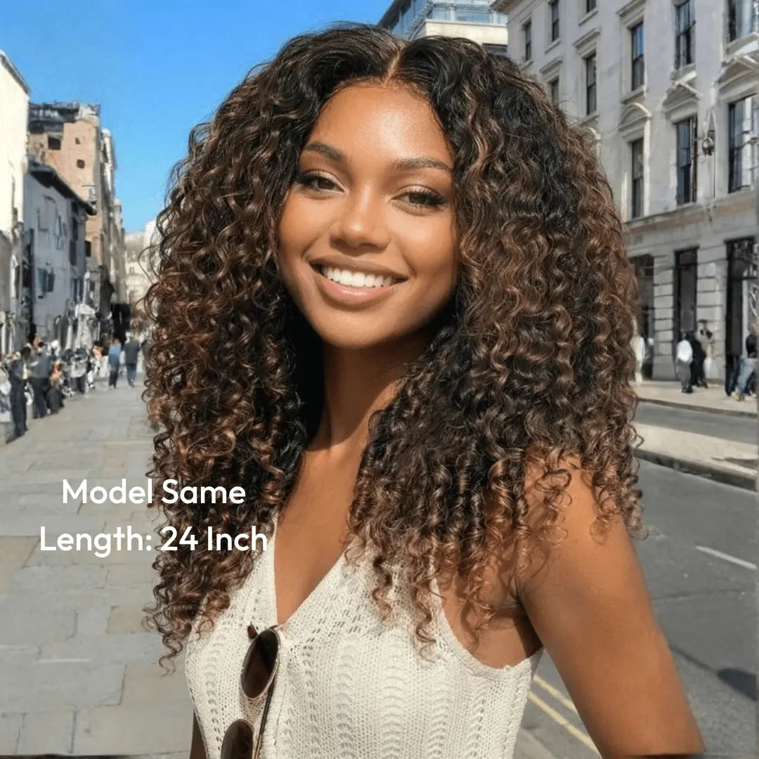 Spiral Curls Water Curly Chestnut Brown Ombre Burmese 7x5 Lace Wig Twist Out at the End Virgin Human Pre-everything Tangle-Free 16-24 Inches Soft Bouncy Hair Summervibes
