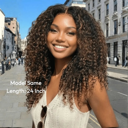 Spiral Curls Water Curly Chestnut Brown Ombre Burmese 7x5 Lace Wig Twist Out at the End Virgin Human Pre-everything Tangle-Free 16-24 Inches Soft Bouncy Hair Summervibes