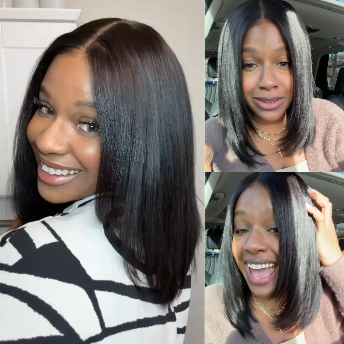 Glueless Yaki Straight Short Bob Wig - 7x5 HD Lace
