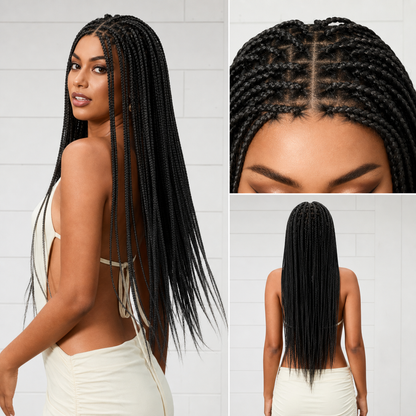 HD Lace Knotless Box Braided Wig | Real Scalp Look Glueless Wig - Qelavo