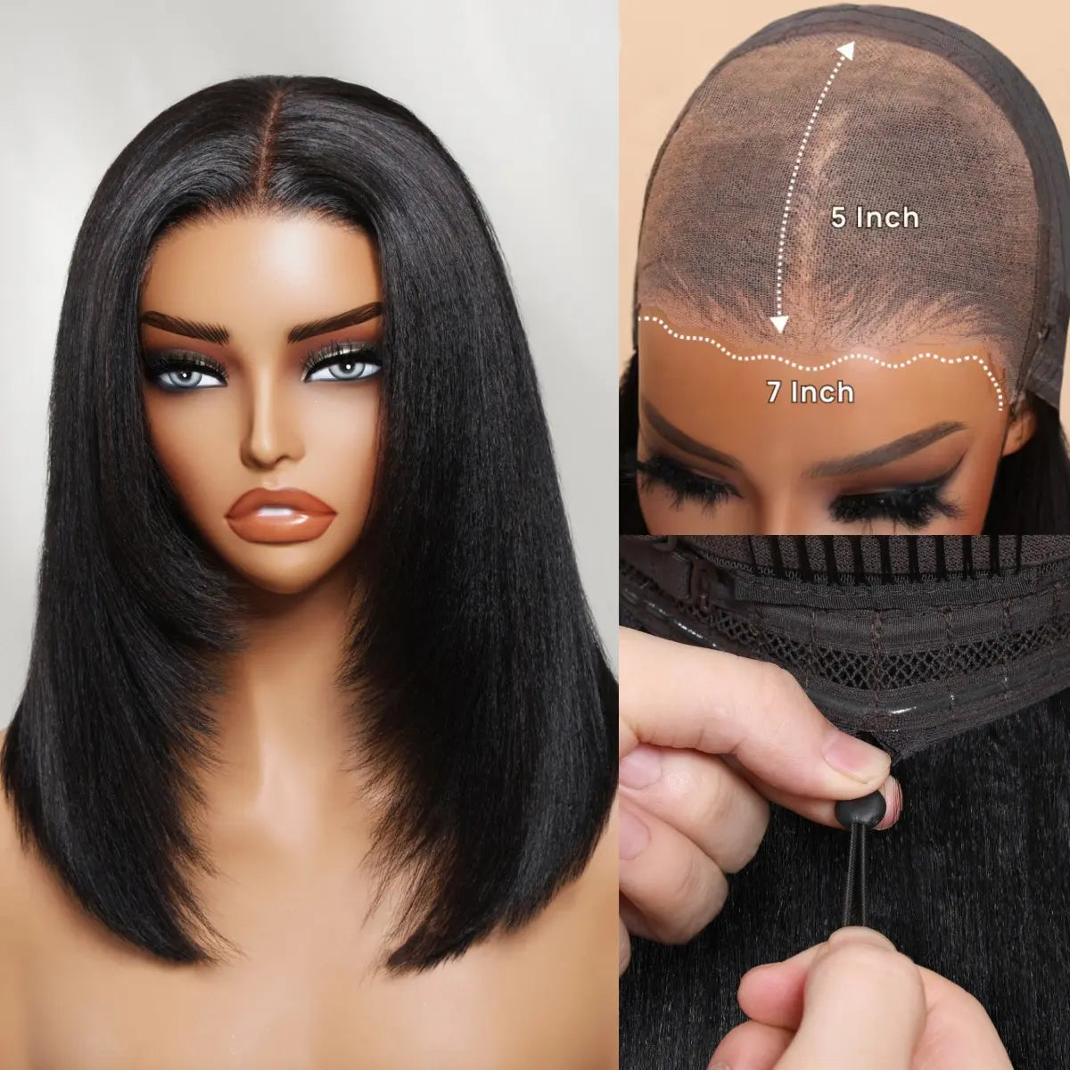 Glueless Yaki Straight Short Bob Wig - 7x5 HD Lace