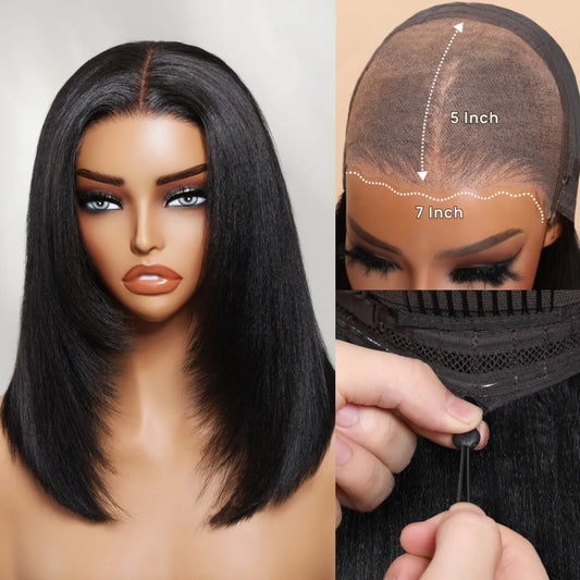 Glueless Yaki Straight Short Bob Wig - 7x5 HD Lace